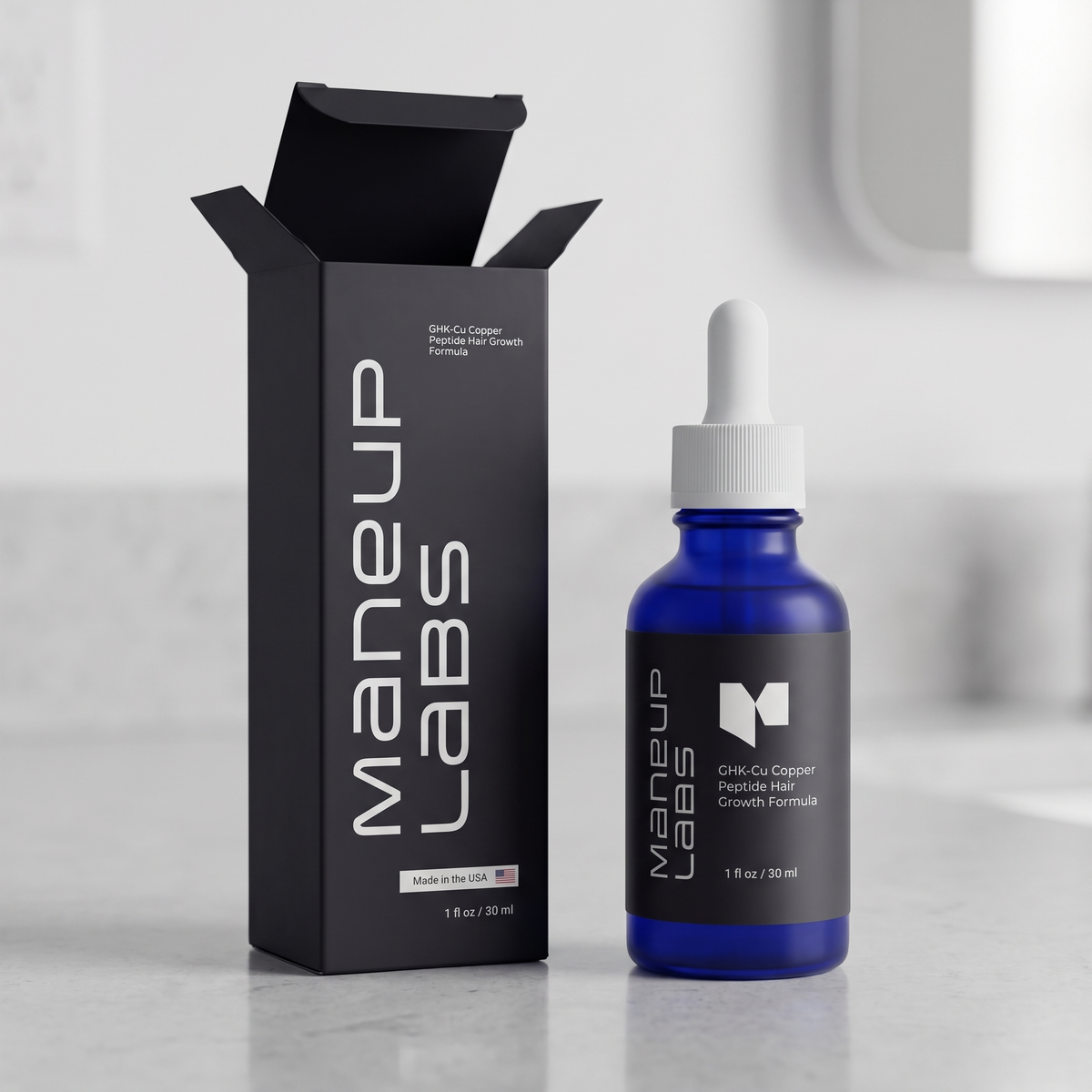 The serum box opened, the bottle standing beside it